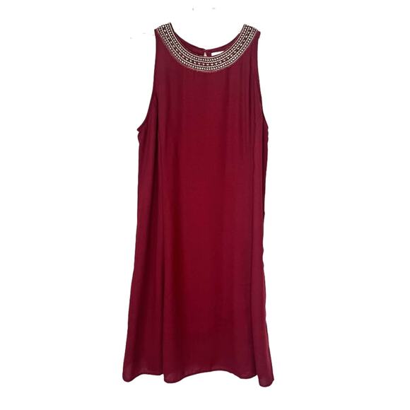 Old Navy NWT Wm's Med Burgundy Sleeveless Embellished High Neck Swing Dress - Picture 1 of 10